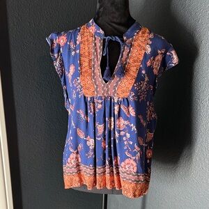 Gypsies & Moondust Bohemian Floral Blouse - Navy and Rust